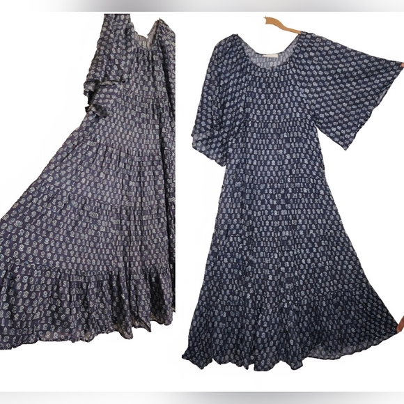 Doen Dresses & Skirts - Doen Blue Cotton Floral Maxi Dress w/Cotton Slip Lining Block Print Boho India S